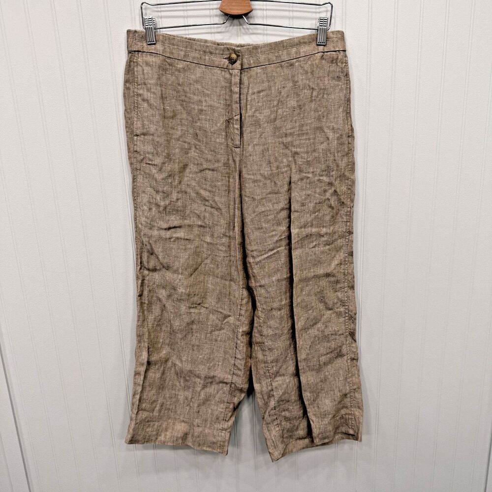 J.Jill Women's Medium Brown Linen Wide Leg Pants w/ Pockets Coastal Chic Comfort